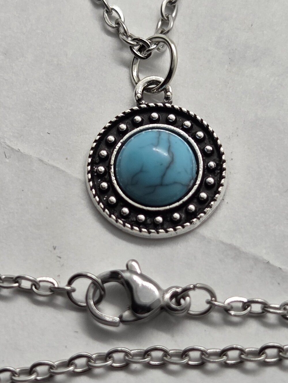 Fashion Turquoise Circle Pendant Necklace - Blue